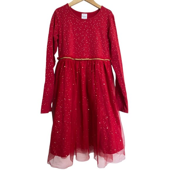 Hanna Andersson Red & Gold Sparkle Party Dress - Girls Size 10 (140 cm) - Picture 1 of 5